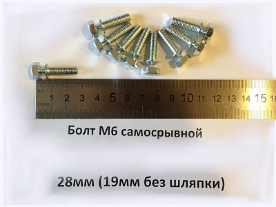 Болт M6 самосрывной 28мм (19мм резьба)
